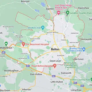 map of areas covered by Bolton Paving, Bolton